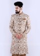 Off White & Golden Sherwani For Groom